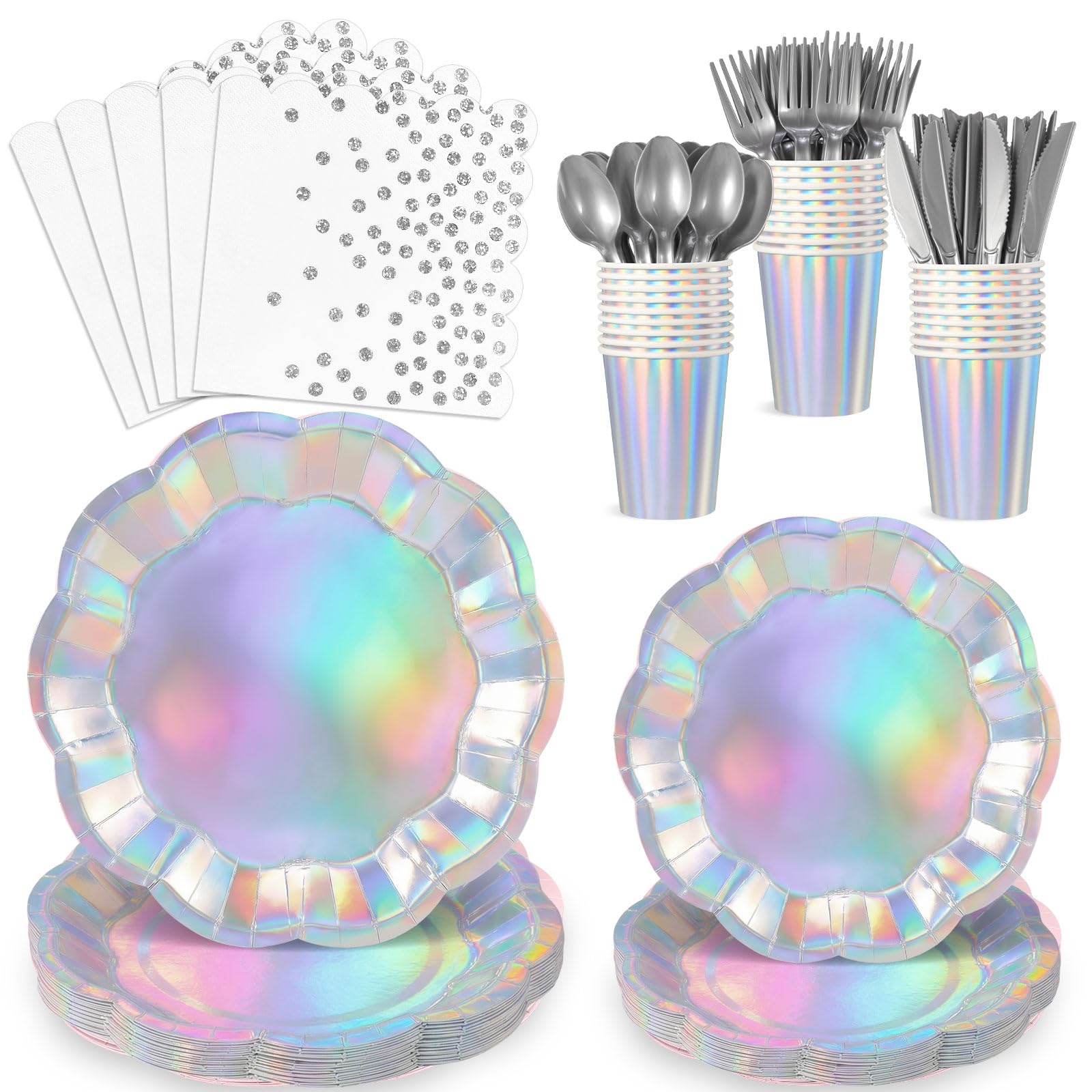 White Party Plates & Napkins - Serves 25 Guests -12