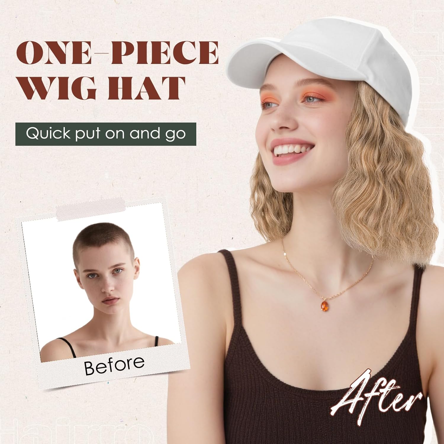 Hairro Hat With Hair Attached Synthetic Baseball Ball Cap Hair Wig 8" 190g #24H613