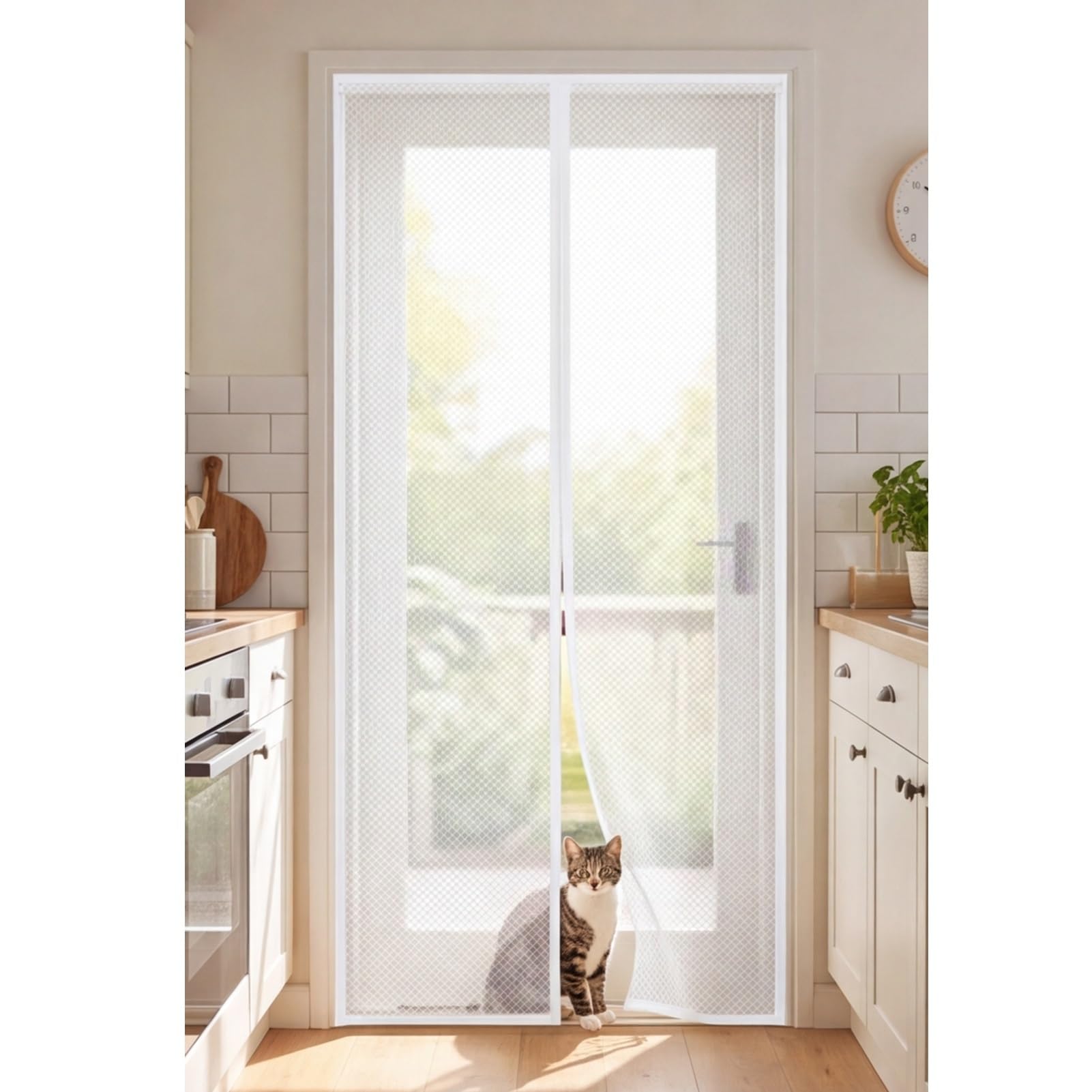 Goutui White Magnetic Screen Door 145 X 193 Cm Frame Hook & Loop Hundreds Of Sizes Fly Curtains Keep Bugs Out & Lets Fresh Air In Easy To Install Without Drilling,