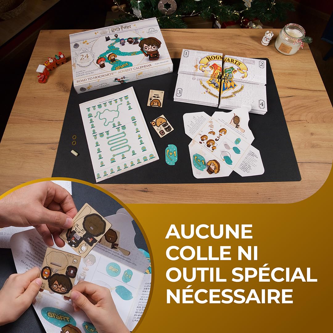 UGEARS Harry Potter Calendrier de l'Avent 2025 - Road to Hogwarts Puzzle 3D Bois pour Adultes avec 16 Figurines, 60 Pièces de Plateau de Jeu, 24 Enveloppes Secrètes - Maquette en Bois a Construire