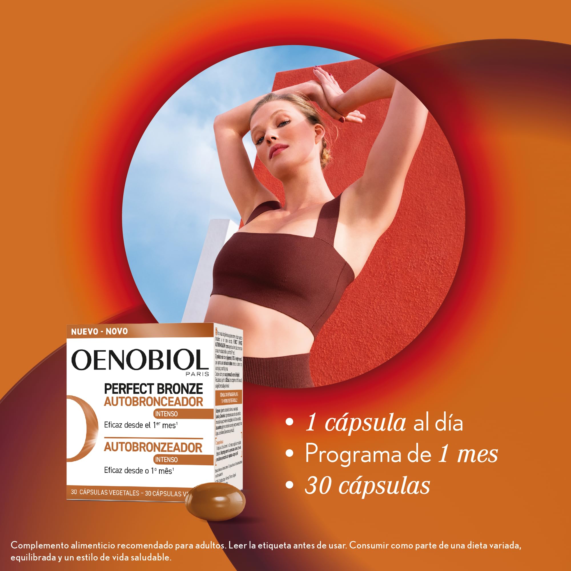 OENOBIOL Perfect Bronze Duo Selbstbräuner – Bräunungsbeschleuniger für Körper und Gesicht, mit Sonnenschutz, Nahrungsergänzungsmittel, 60 Kapseln, 2 Monate