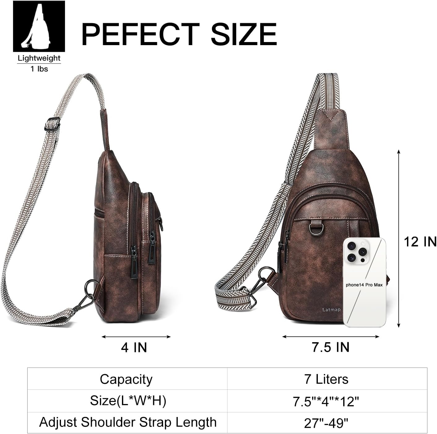 7L Sling Bag for Women Men Leather Small Sling Backpack Daypack Anti Theft Fanny Pack Crossbody Purse Travel - Image 5