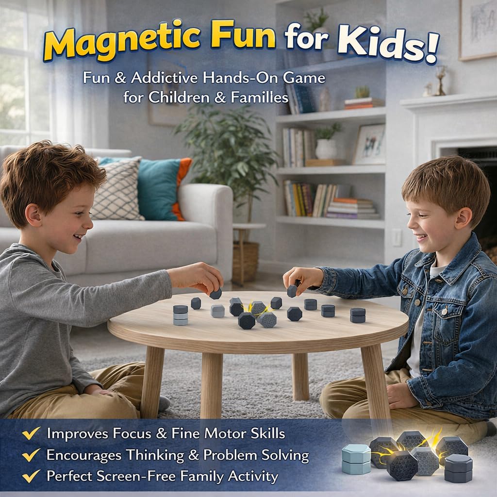 Silicone Magnetic Chess Game with Sting & 18 Sensory Fidget Stones Toys, Portable Multiplayer Magnet Game - Image 4