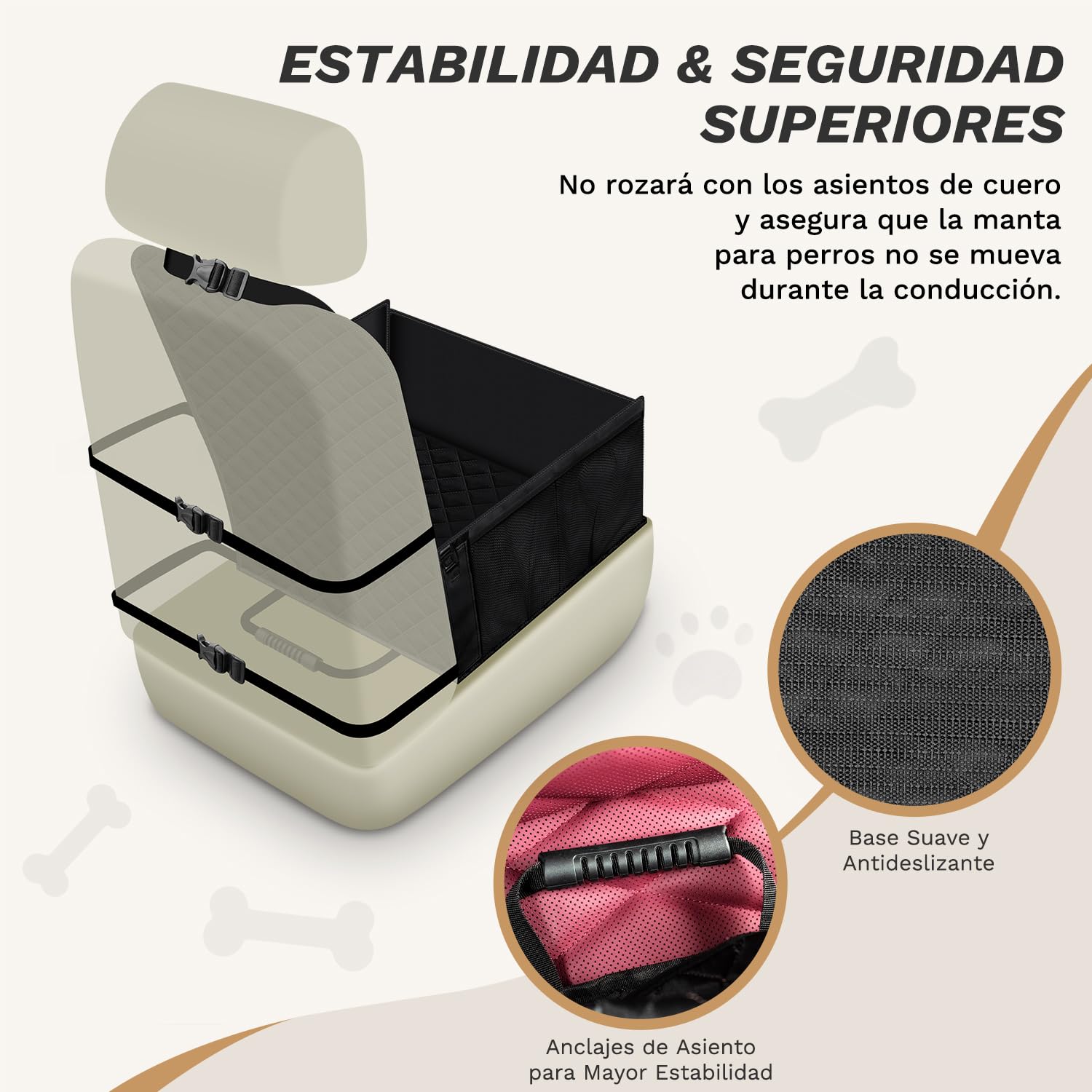 Asiento Coche Perro, Funda Protector Delantero Homologado con Pared Reforzada y Cinturón Seguridad, Cubierta Extra Estable Plegable Impermeable, para Perros Pequeño Mediano Negro