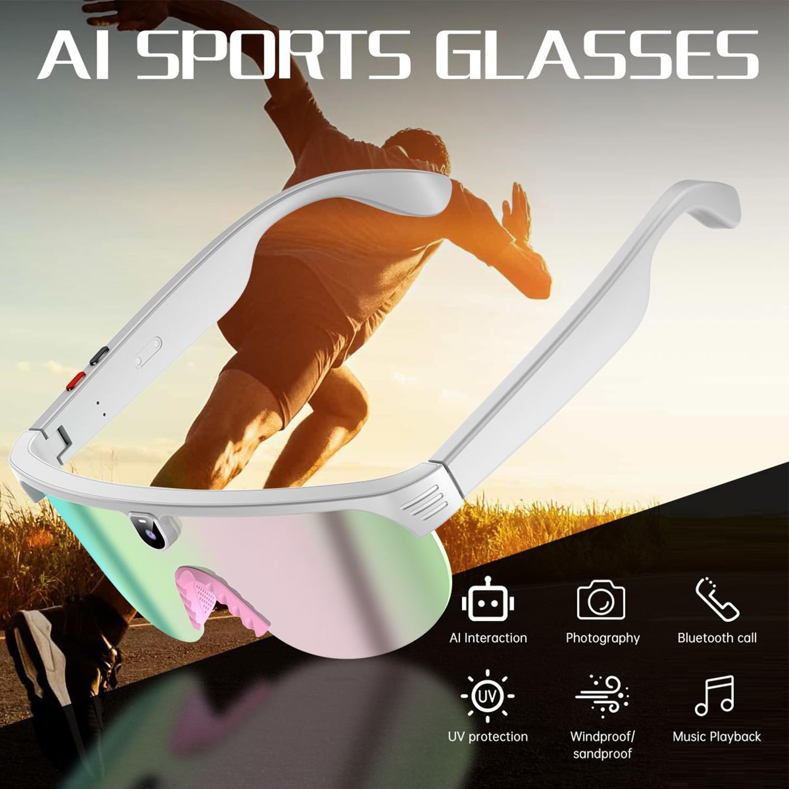 Lunettes de cyclisme - Vélo connecté avec caméra intégrée, réduction du bruit et protection UV | Lunettes de soleil sans fil pour jeunes, adolescents, hommes, garçons, filles, femmes, sports