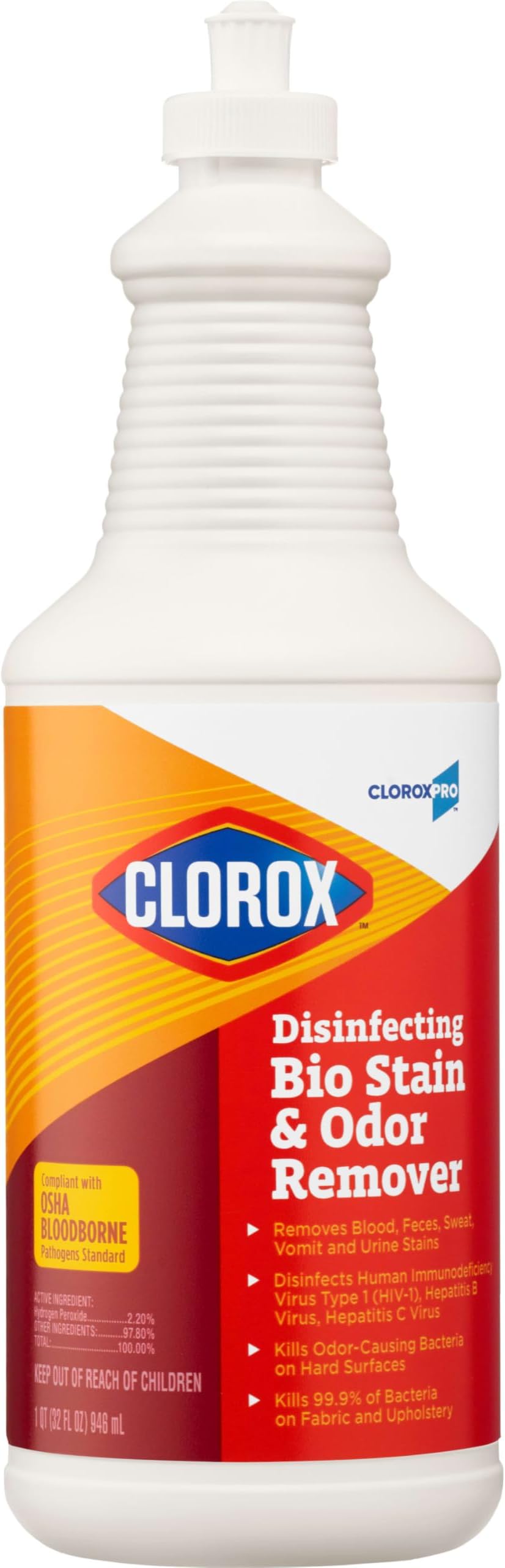 CloroxPro Disinfecting Bio Stain & Odor Remover, Pull Top, 32 Ounces (31911) Package May Vary