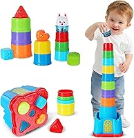 iPlay iLearn Stacking Toys for Toddlers - 18pc Nesting Cups Build 23" Castle, Shape Sorter for Bath/Beach, 1-3 Year Olds