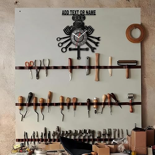 Miniatura 5 de Reloj de pared de garaje personalizado, herramientas mecánicas de reparación automática, reloj de pared, nombre personalizado, texto, hombre, cueva,
