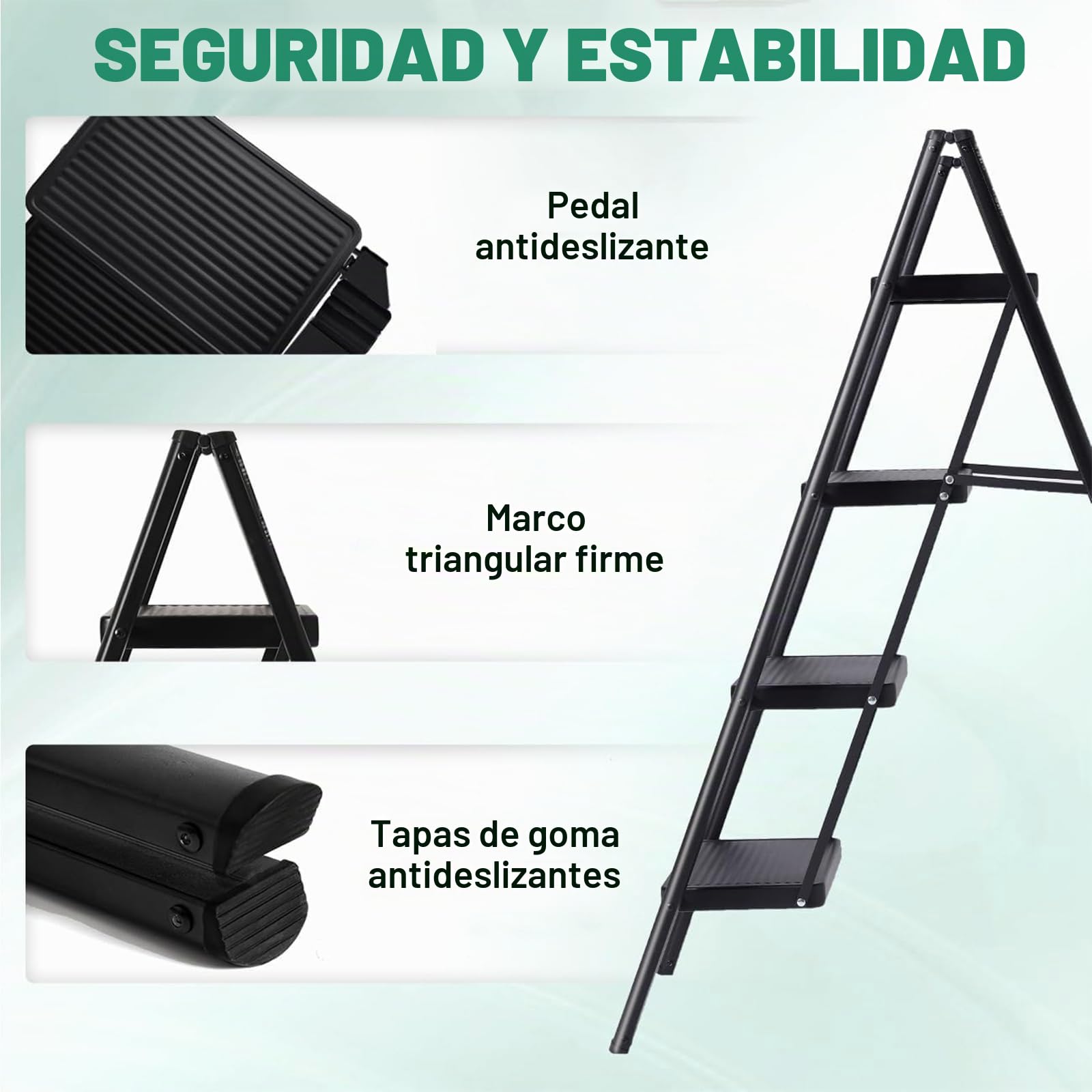 Escalera Plegable de 4 peldaños de Aluminio, Estable y Segura, peldaños Anchos Antideslizantes, soporta hasta 150 kg, para hogar, almacén, Taller y Uso Comercial