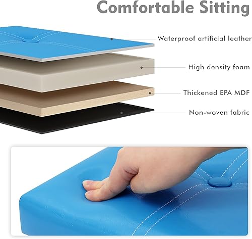 Miniatura 33 de B FSOBEIIALEO Cubo otomano plegable de almacenamiento, reposapiés de piel sintética, mesa de café, 11.8 x 11.8 x 11.8 pulgadas Marrón,Negro