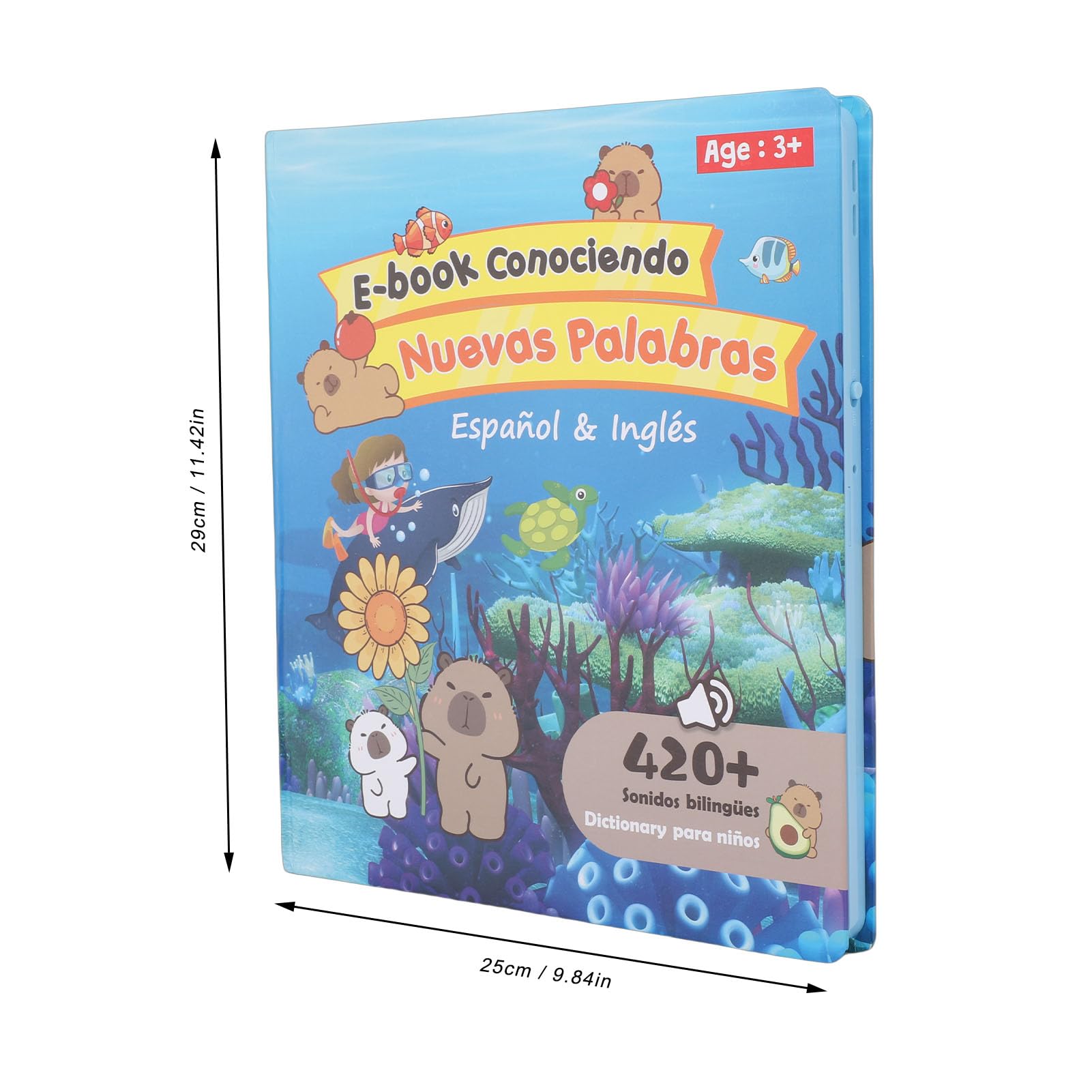 Bewinner Libro de Sonido Bilingüe Español Inglés Herramienta de Aprendizaje Interactivo para Niños 29x25cm para Educación Temprana