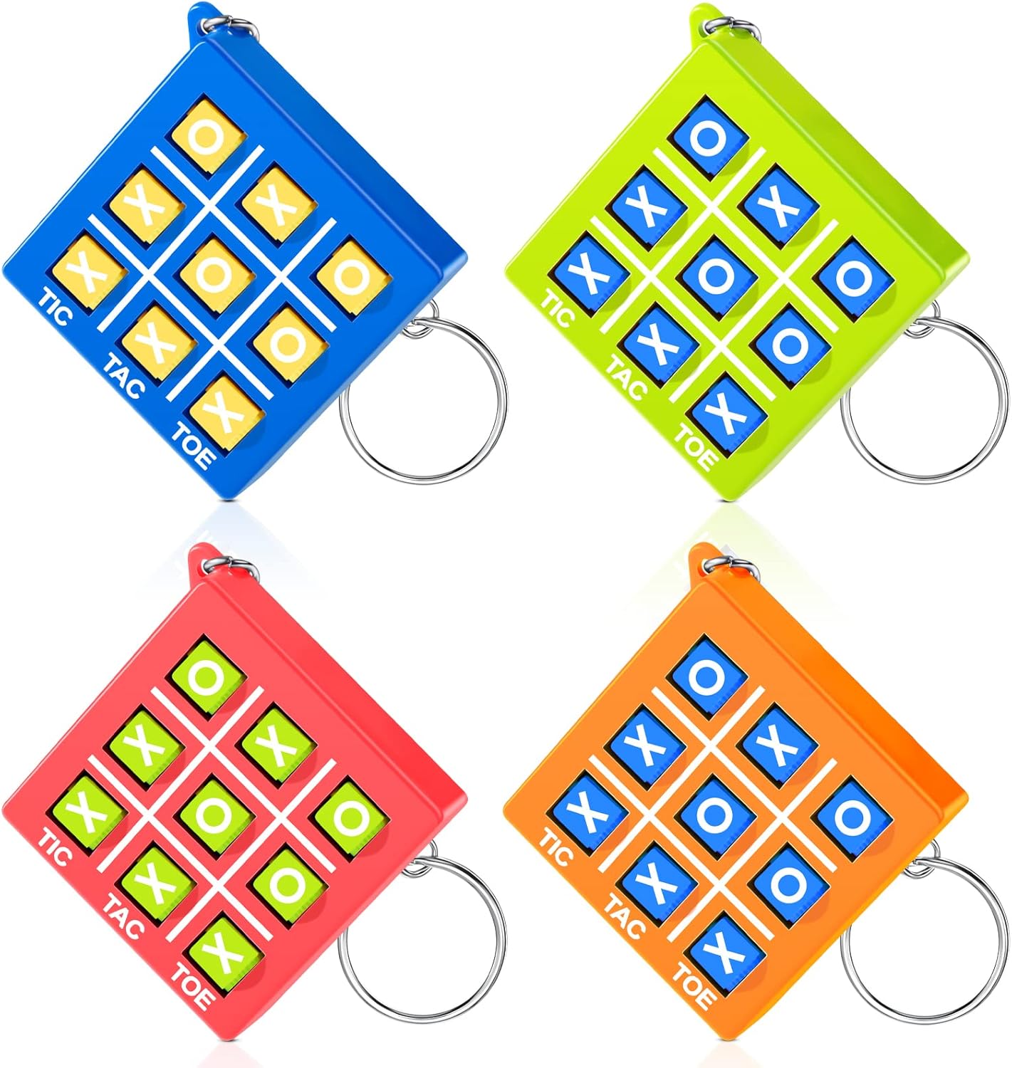 Hicarer Tic Tac Toe Keychain for Kids Ages 8-12 Party Favors Plastic Keyholders Game for Goodie Bags Mini Backpack Valentines Birthday Party(Red, Blue, Orange, Green,64 Pcs)