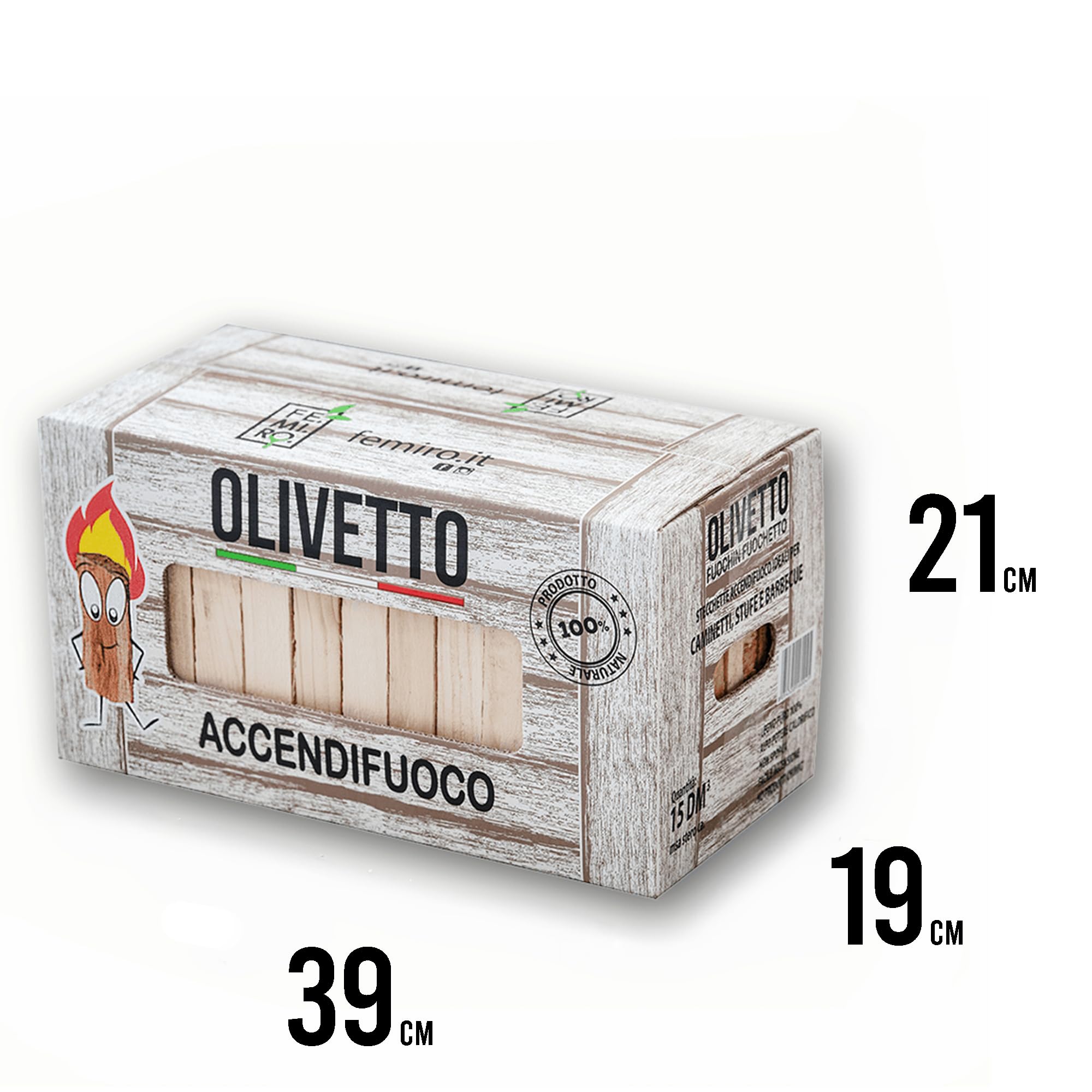 FEMIRO Legna da Ardere di Olivo 3 Scatole da 10 kg con 1 Scatola di Legnetti Accendifuoco da 8 kg – Set da 40 kg in Scatole di Cartone – Per Camino, Stufe, Forni e Barbecue