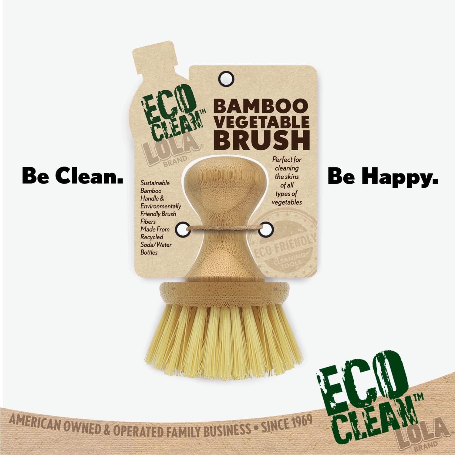 LOLA Vegetable Brush w/Comfort Bamboo Knob, 6 Pack, Durable Poly Bristles, Natural Bamboo, Fibers are Recycled Soda/Water Bottles