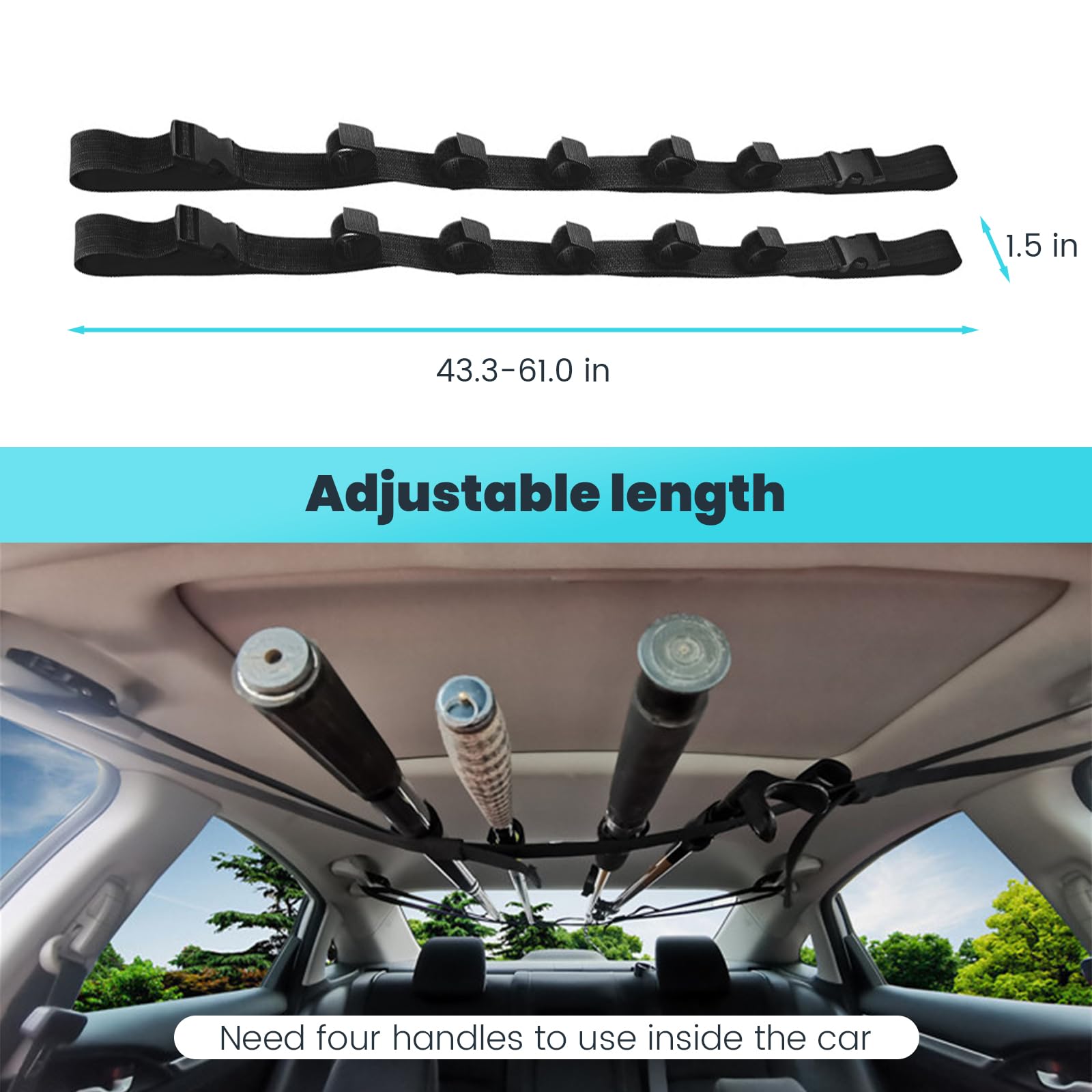 Nansitor Car Fishing Rod Holder for SUV, Fishing Pole Holder Roof Rack Inside, 5 Rod Capacity, Heavy Duty Nylon Adjustable 30-54 Inch, Fishing Pole Hanger Straps for SUV/Wagons/Van/Jeep/Truck