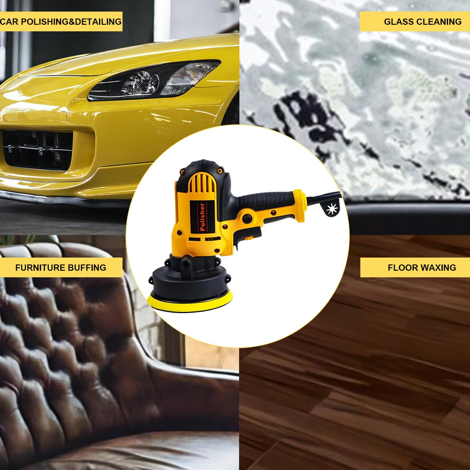 Pulidora de Coches, Kit de Pulidora Rotativa de 700W - Velocidad Variable de 600 a 3700 RPM, Pulidora Coches Ligera con 19 Accesorios para el Cuidado, Pulido y Limpieza del Coches