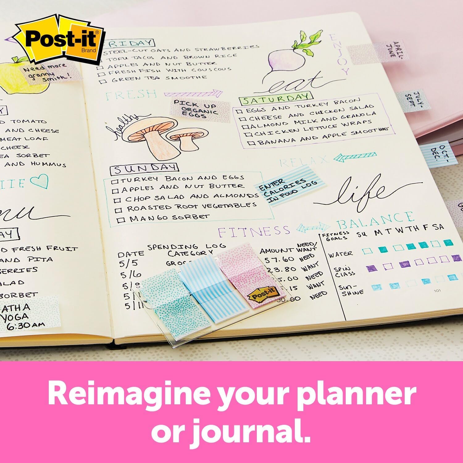 Post-it Pattern Flags, 60/On-the-Go Dispenser, .47 in, Gradient Pattern Collection (682-GRDNT)