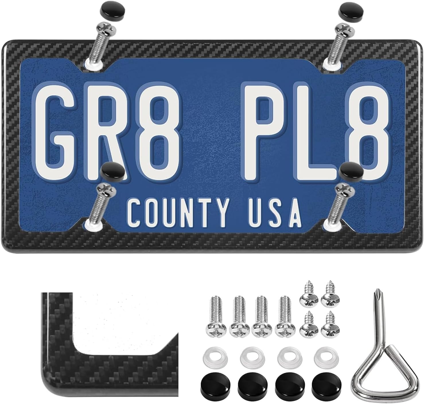 Carbon Fiber License Plate Frame，Handcrafted T700 Carbon Fiber License, Slim Black License Plate Frame with Nuts and Pads, Rattle Proof Pad，Universal Car Tag 4-Hole