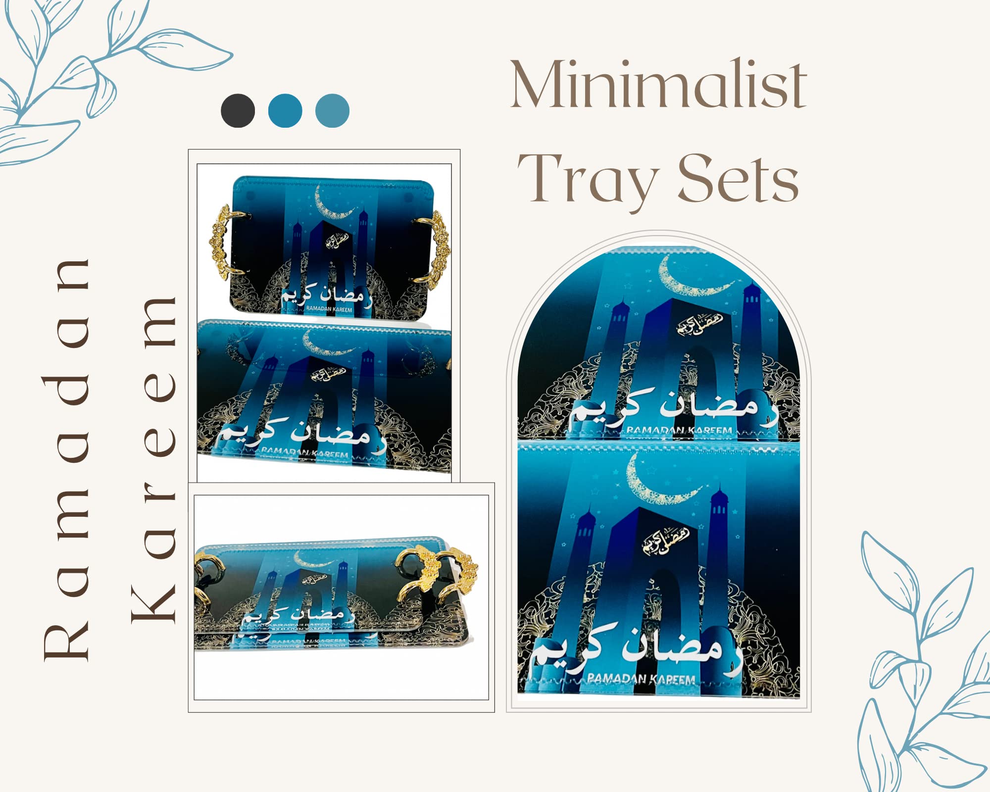 Ramadan Kareem Islamic Party Decor Tray Gift Set Candy Chocolate Dry Fruit Fresh Fruit Tray Dates Tray Box Muslim Decor Iftar Dinner (Ramadan - RMH 2pcs)