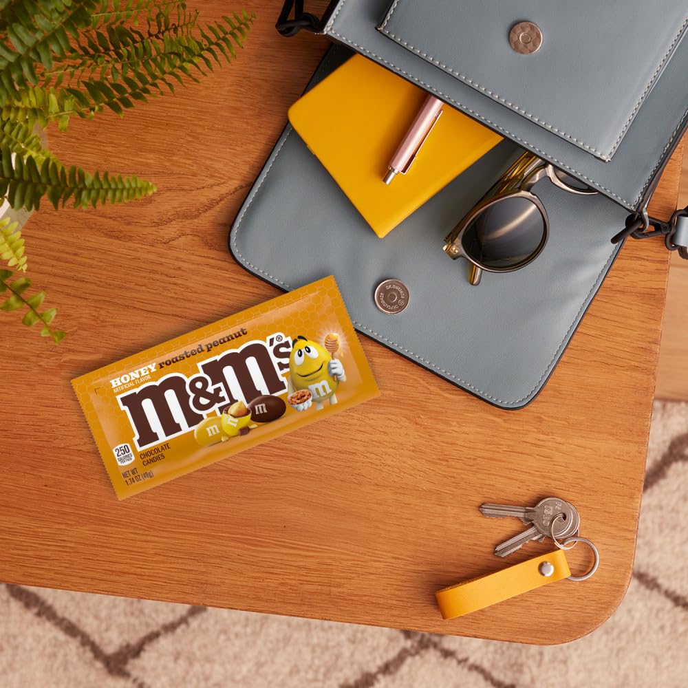 M&M'S Honey Roasted Peanut Milk Chocolate Candy Full Size Salty and Sweet Nutty On the Go Snack, 1.74 oz Pack