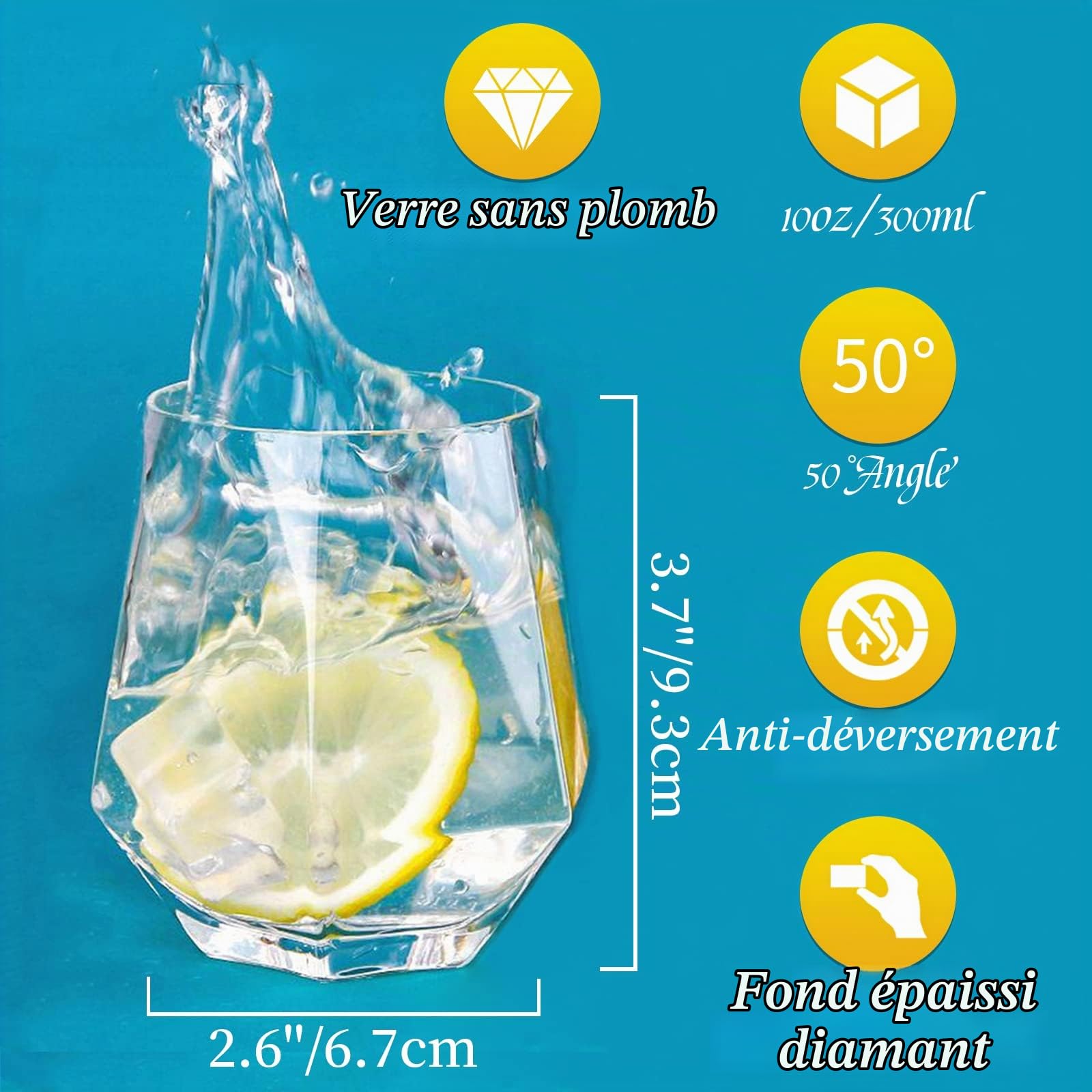 Ensemble De 6 Verres à Whisky Diamantés En Verre Scotch Incliné 300 Ml En Verre à Whisky Look Moderne Pour Hommes Femmes, Papa, Mari, Amis, Verrerie Pour Gobelet à Bourbon/Rhum/Bar