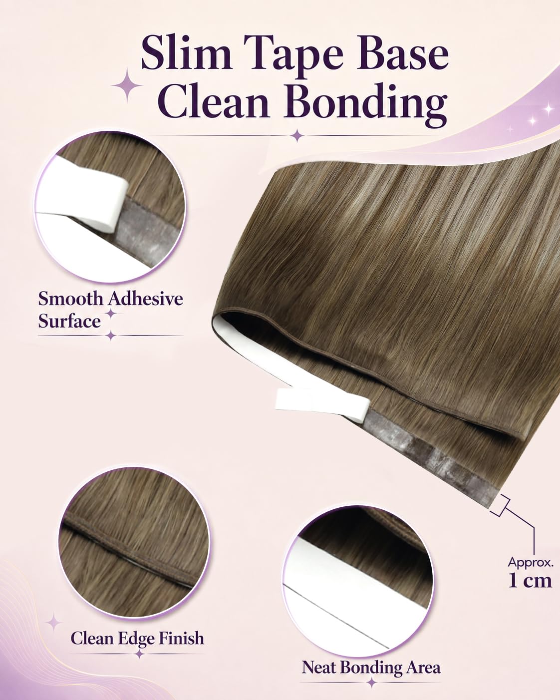LaaVoo Extension Adhesive Cheveux Naturel Balayage Brun Clair Blanc 40cm