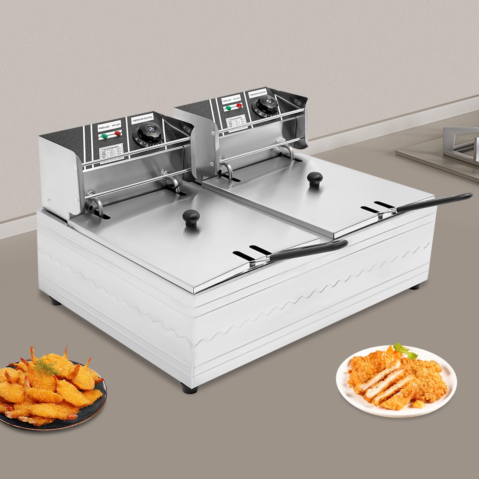 Friggitrice in acciaio inox 6L 12L ad alta efficienza Friggitrice commerciale con quattro piedini in gomma e coperchio, 60-200℃ Friggitrice commerciale per ristoranti, snack bar (friggitrice elettrica