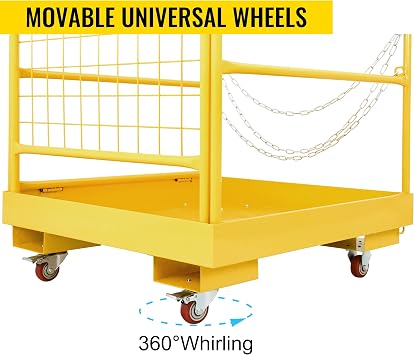 Forklift Safety Cage Aerial Rails 36x36 inch Heavy Duty Steel Forklift Safety Work Platform with 4 Universal Wheels Fold Down Lift Basket 1150 lbs Capacity