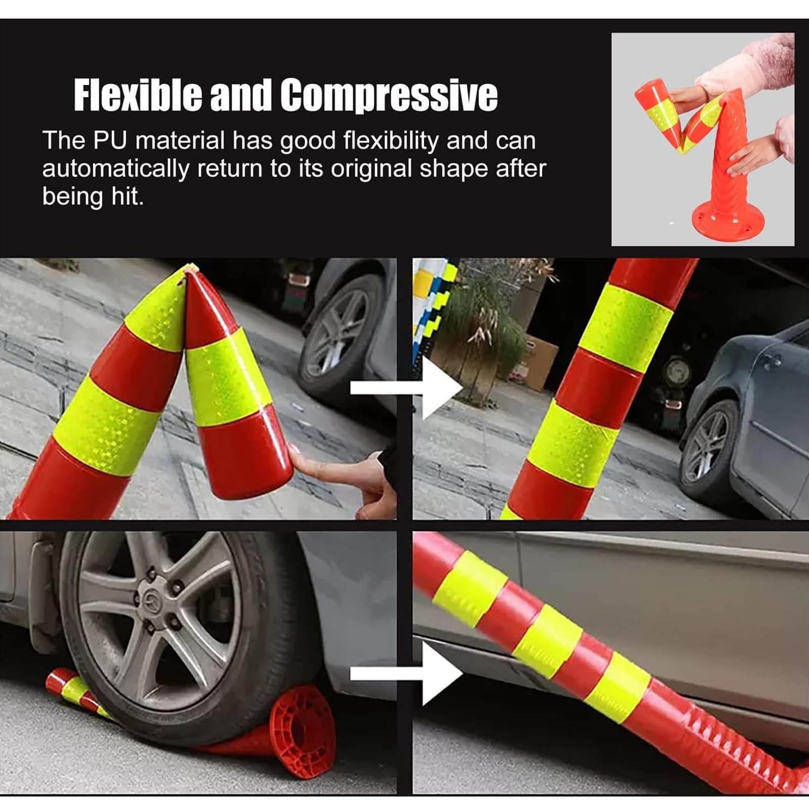 Genérico Poste delimitador de tráfico portátil - Bolardo Reflectante de Goma para estacionamientos y Obras, Rojo y Blanco, fácil instalación, Barrera de Seguridad Duradera