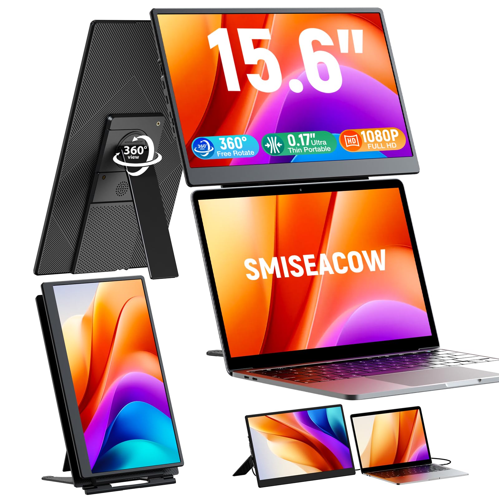 Laptop Screen Extender, 15.6" Fhd Portable Monitor With Dual Stands