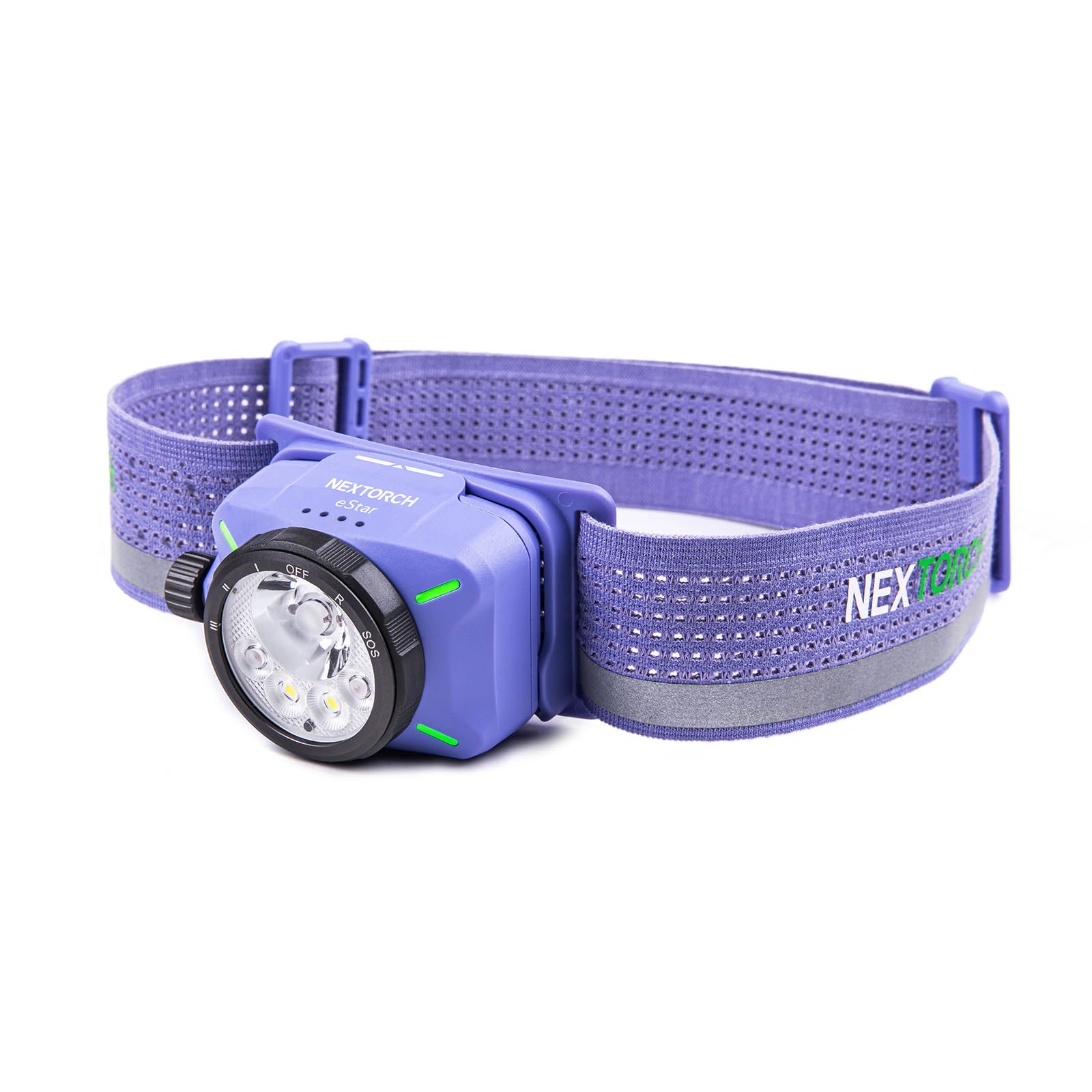 NEXTORCH eStar - Ultraleichte, wiederaufladbare LED-Stirnlampe mit 1300 Lumen, mehreren Lichtquellen und 2 Akkus. Farbe: Violett