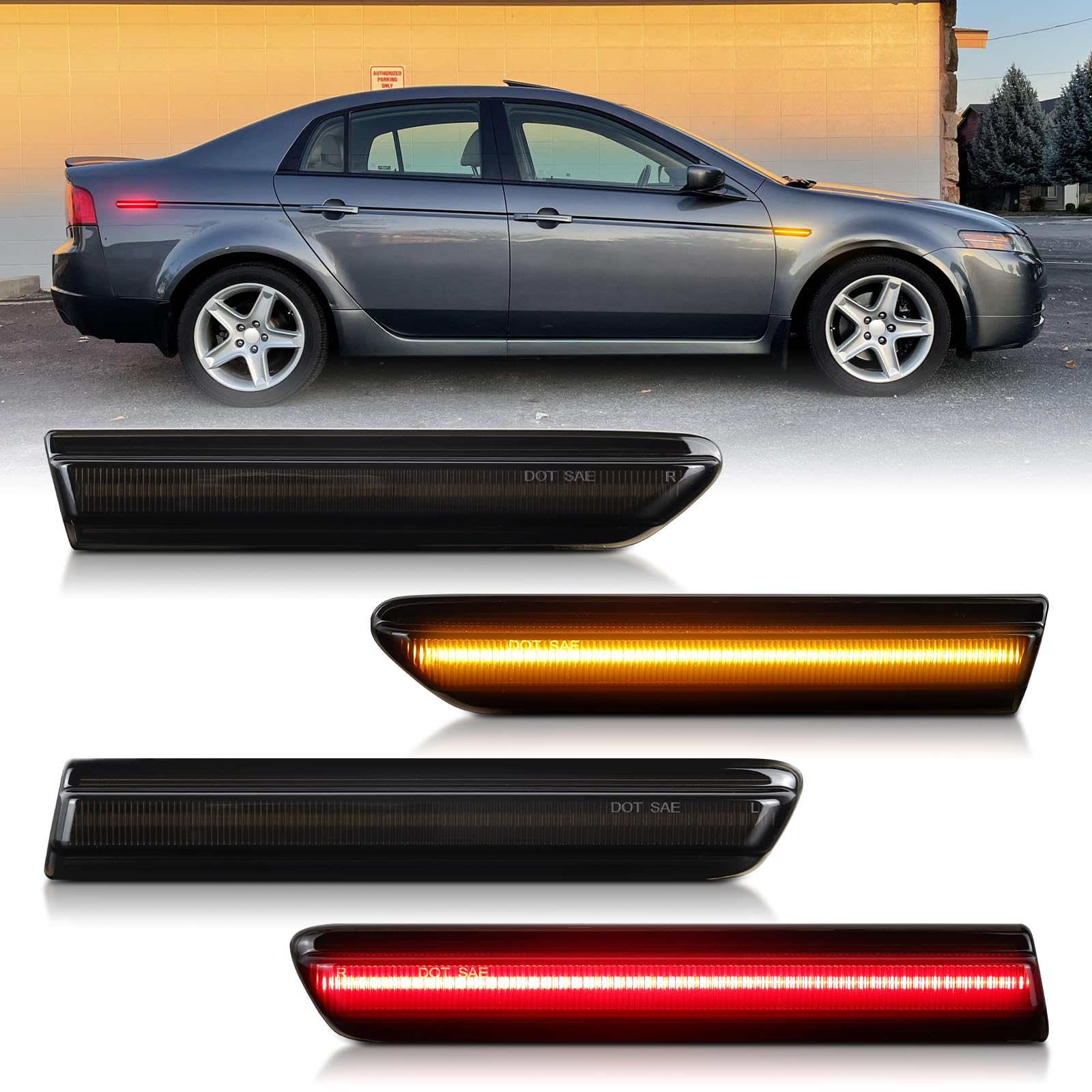 FetonAuto Front Rear LED Side Marker Lights for Acura TL 2004 2005