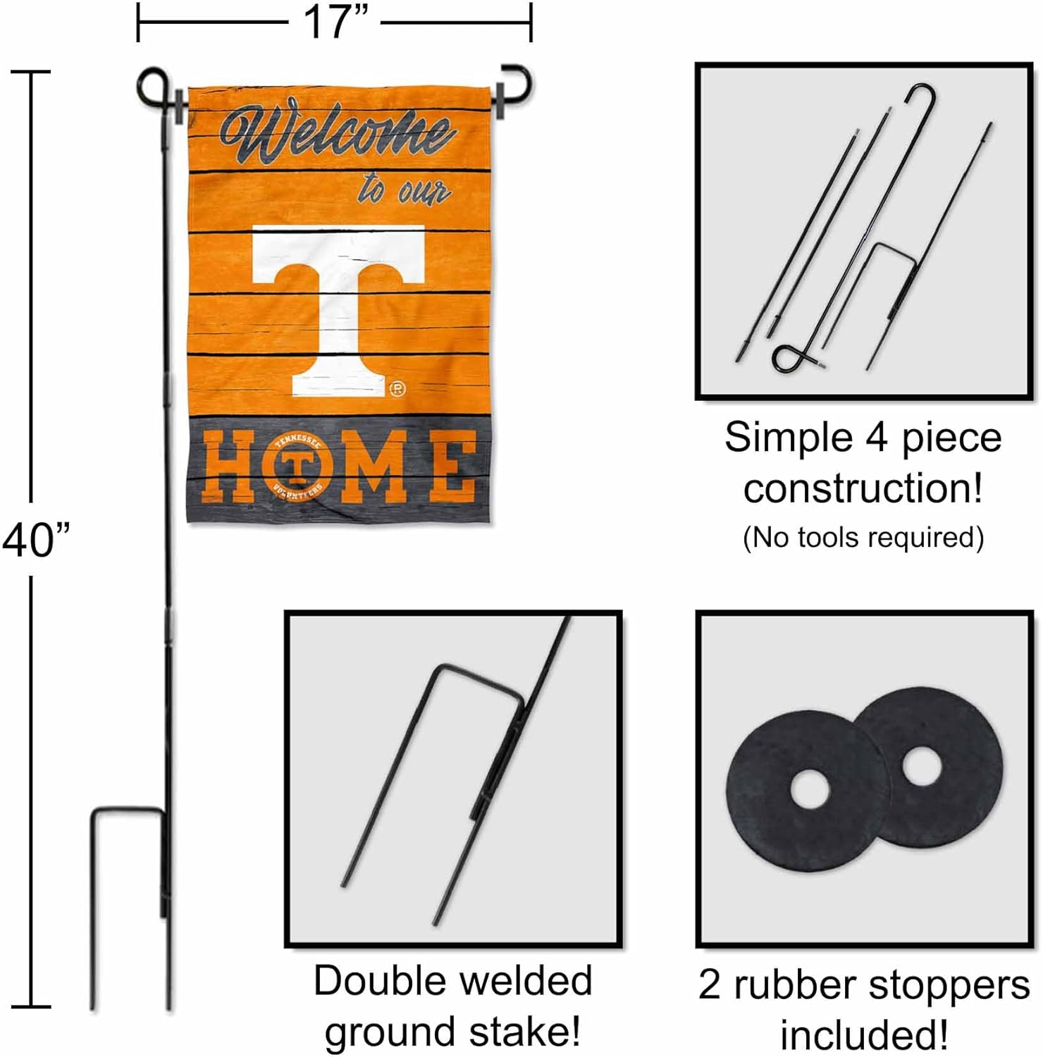 Tennessee Volunteers Welcome to our Home Garden Flag with Stand Holder - Image 3