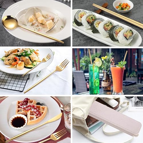 Miniatura 129 de AARainbow Juego de cubiertos de acero inoxidable de 8 piezas, portátil, reutilizable, juego de utensilios de viaje, incluye palillos, cuchillo