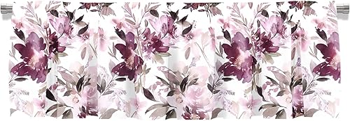 Miniatura 2 de Cenefa de cortina corta opaca con bolsillo para barra de flores de acuarela de verano para decoración de cocina, dormitorio, 52 x 18 pulgadas,