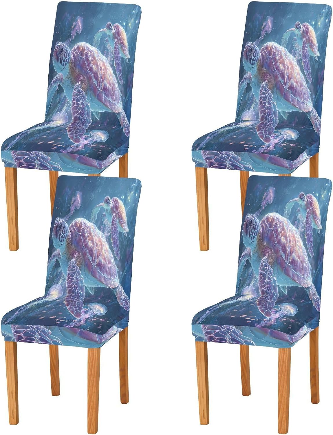 ALAZA Chair Covers for Dining Room, Sea Turtle Jellyfish Stretch Chair Cover Sets Chair Protector Removable Washable for Ktichen Restaurant Hotel