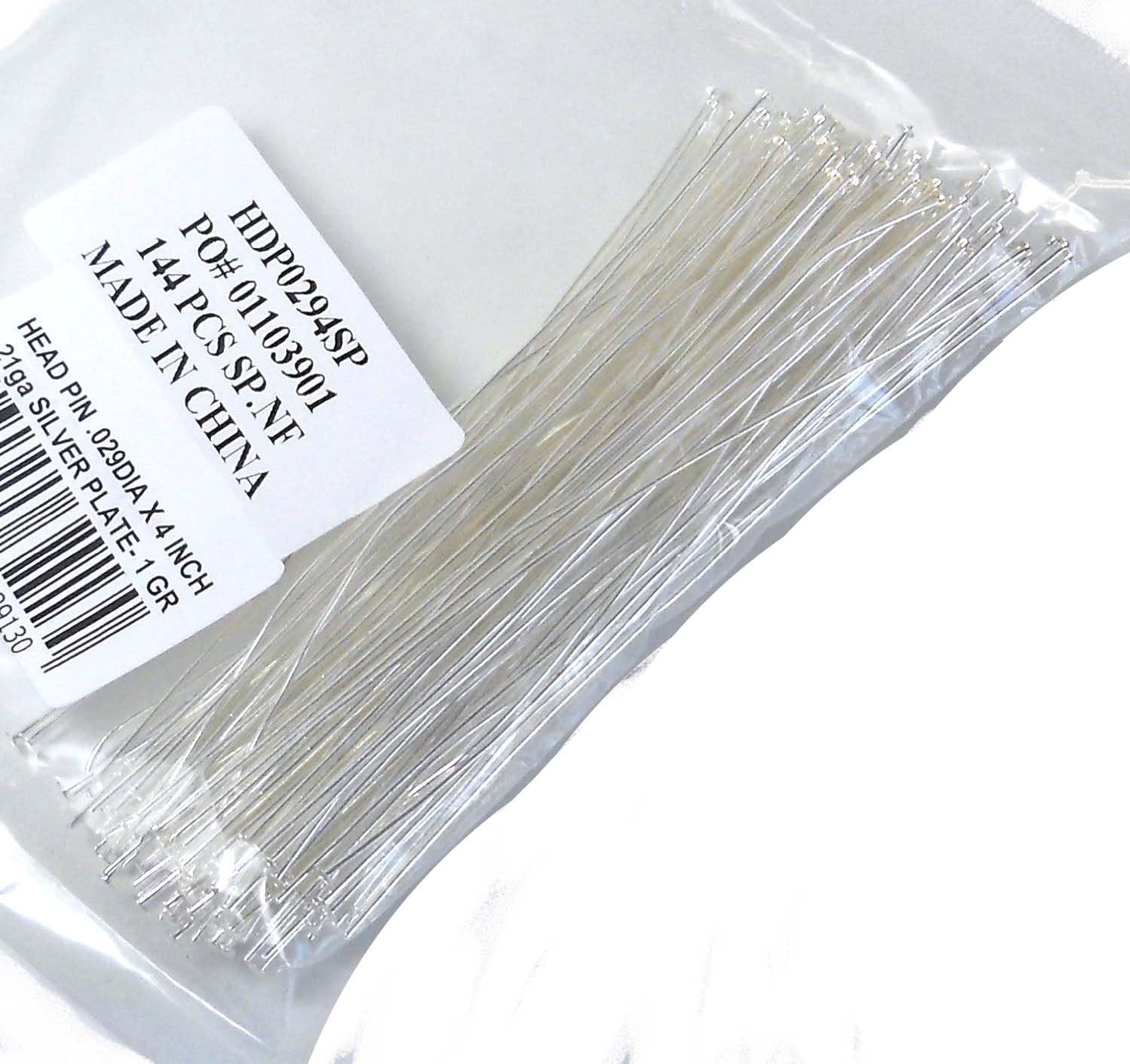 144 Head Pins .029dia X 4 Inch Silver Plating Over Brass Standard 21 Gauge Wire Beadsmith Headpins