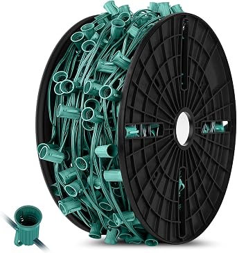 Brightever Commercial 500 FT C9 Christmas LED Lights String Outdoor, E17 Christmas Light Sockets Set Spool, C9 Sockets Patio String Lights C9 Strands - 12 Spacing Intermediate Base Green Wire