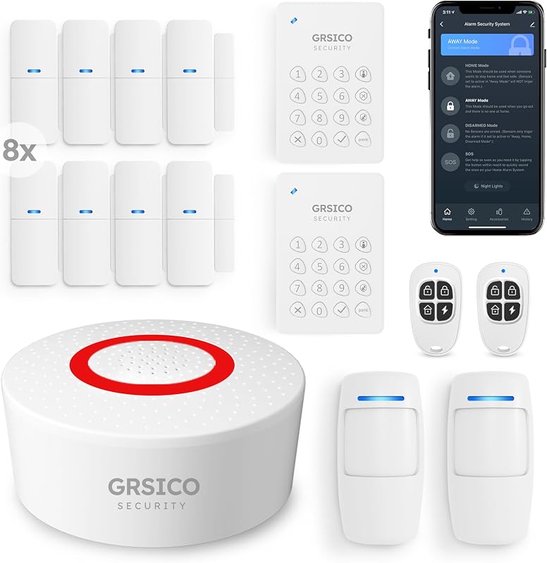Sistema inalámbrico de alarma para el hogar, kit de 15 piezas, sistema de alarma WiFi para seguridad del hogar con alerta de aplicación de teléfono (sirena de alarma, teclado, control remoto, sensores de movimiento y puerta) para el hogar, apartamento, trabajo con Alexa