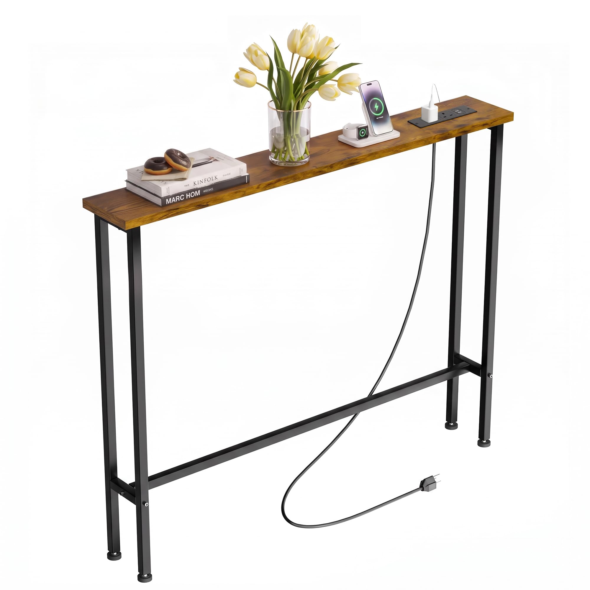 VTORY 100cm Narrow Console Sofa Table with Power Outlets & 2 USB Ports