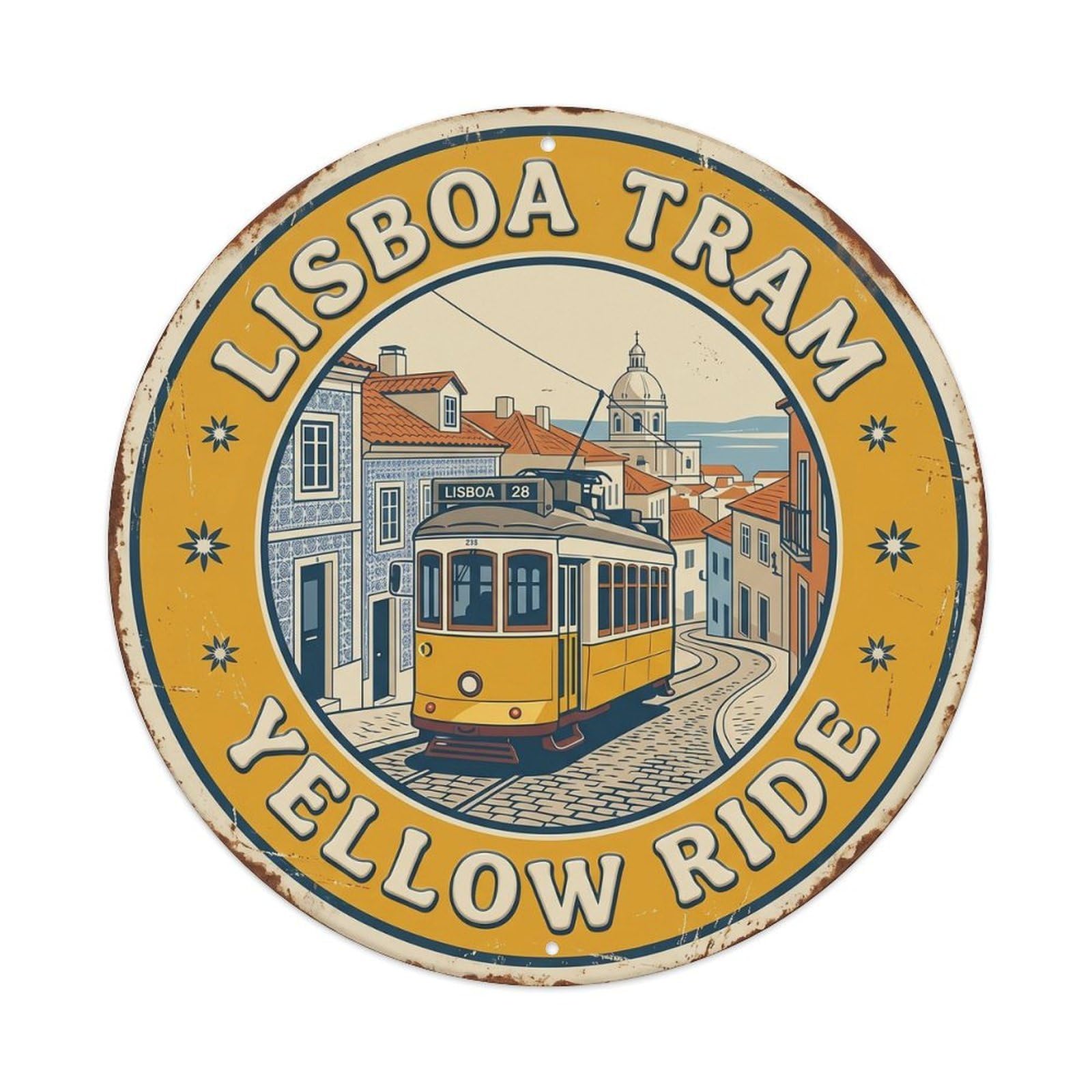 Tram Yellow Ride Lisbon Vehicle Metal Tin Sign