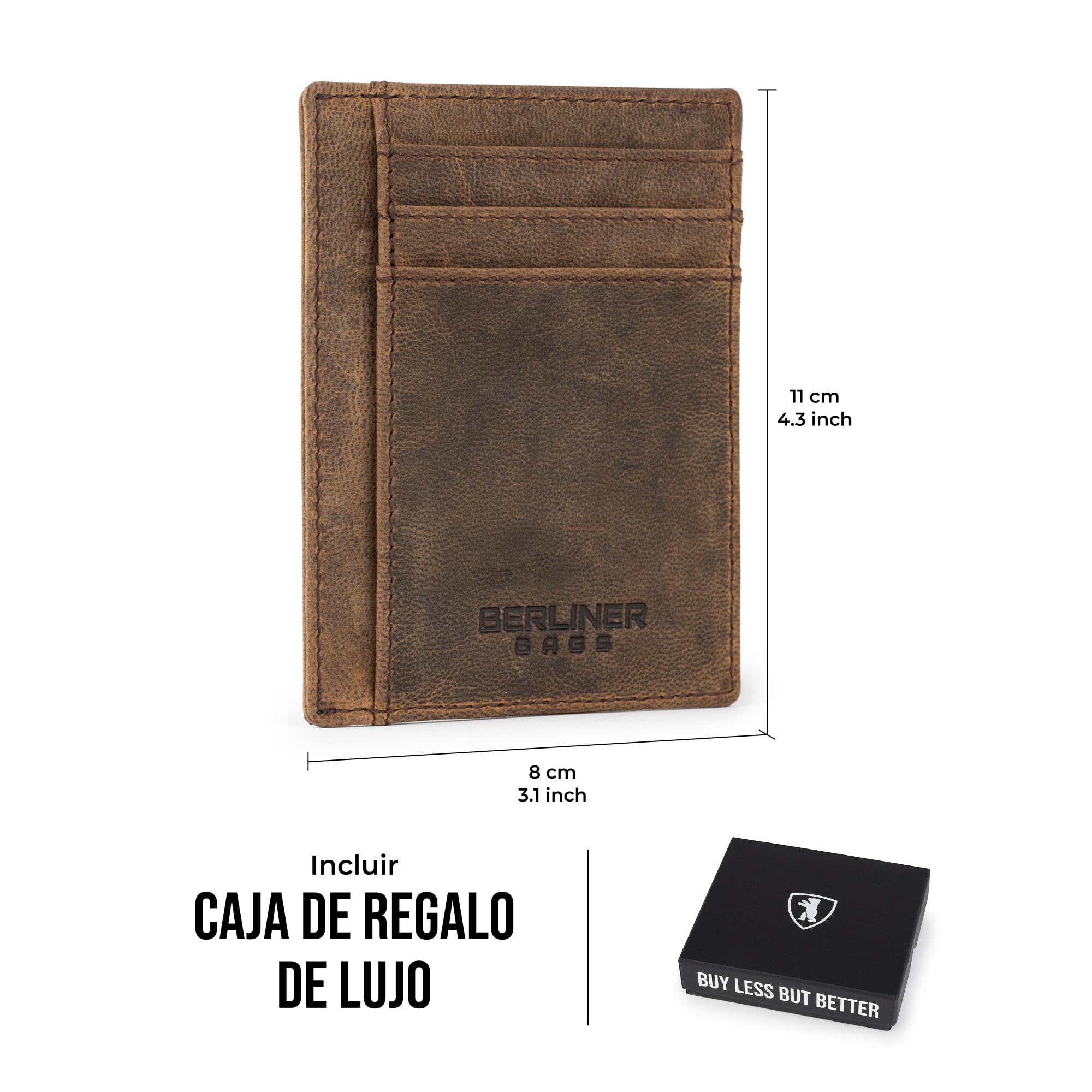 Berliner Bags Karl Tarjetero de Piel Vintage Hombre con RFID y Ventana DNI | Marrón Billetera De Cuero Slim Más De 6 Tarjetas Bolsillo Oculto Con Protección Nfc Estilo Único Elegante Práctico Y Fino