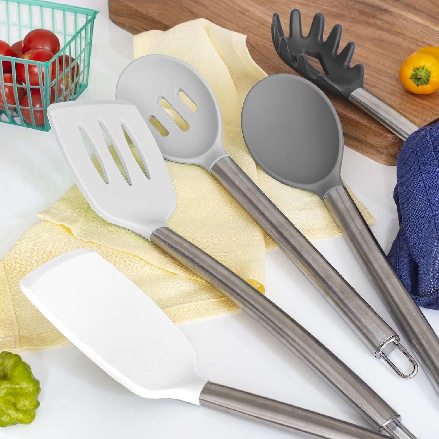 Cooking Utensils Cook With Color Silicone Cooking Utensils Easy To Clean Silicone Kitchen Utensils Cooking Utensils For Nonstick Cookware Kitchen Gadgets Set 5 Pc Kitchen Utensil Set Ombre Blue Utensil Sets