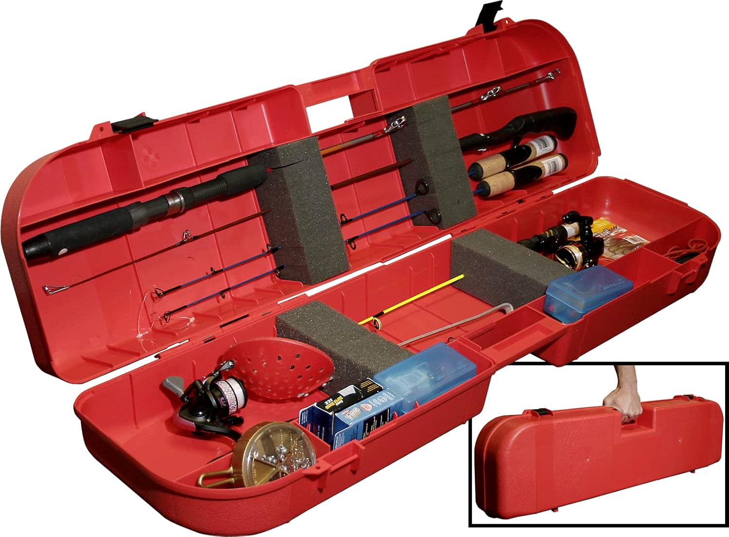 MTM IFB-1-30 Ice Fishing Rod Box, Storage & Transport Case for Ice Fishing Rods, Holds up to 8 Rods, Secure Latch Design, Strong Handle, USA Made, Red