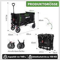 HIKENTURE összecsukható kézikocsi 140L 150kg teherbírás strand camping bevásárlás - Black 7