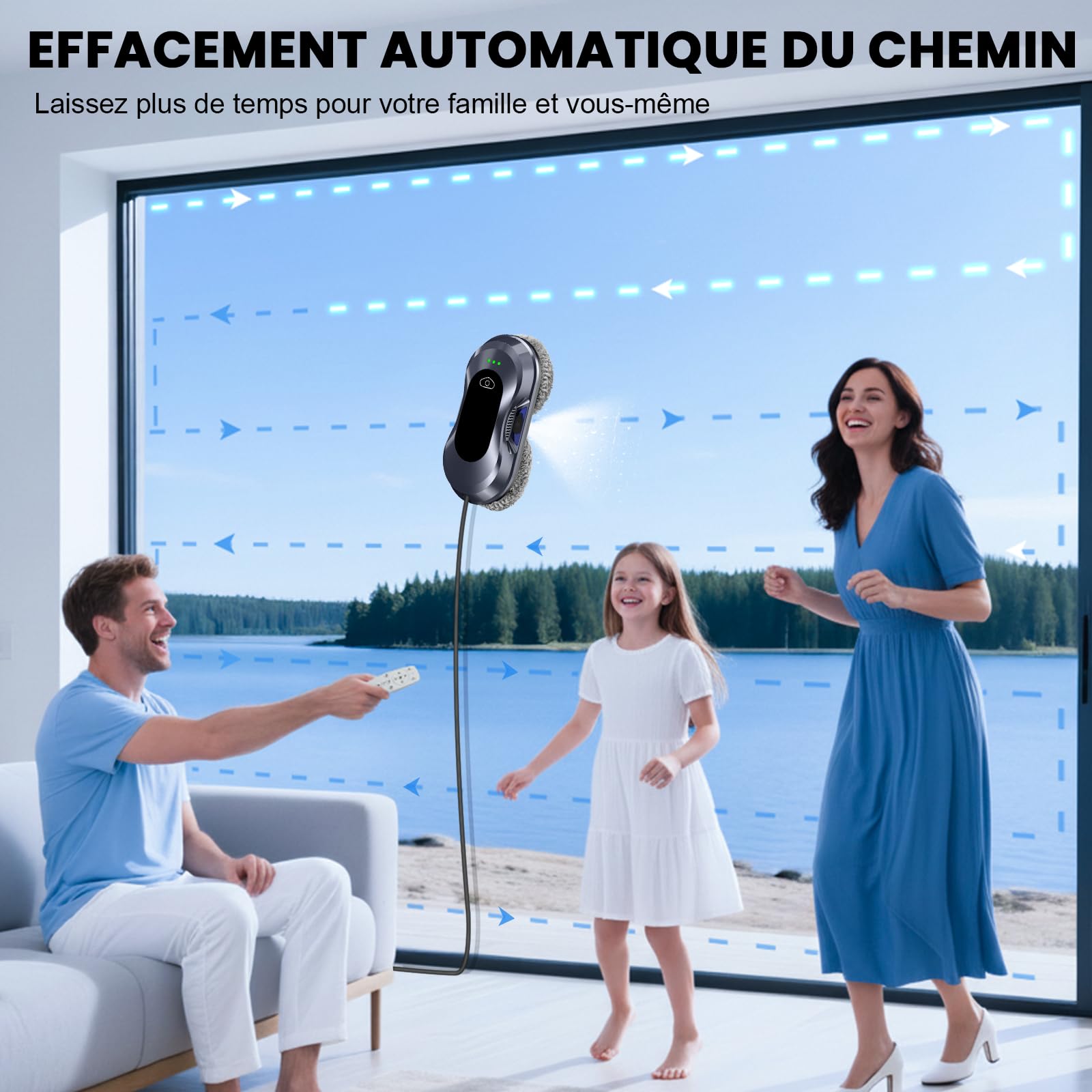 Robot Lave Vitres 2026 Version Améliorée, Puissance d'Aspiration 6000 Pa Double Buse, 3 Modes de Nettoyage, Planification de Trajet pour Entretien des Vitres & Surfaces Vitrées W22D