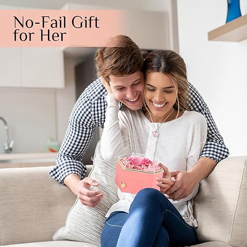 Miniatura 5 de Rosa Rosa Real Preservada Rosa con Collar para Siempre Flores en Caja Diamante para Mamá, Esposa, Novia, Abuela en el Día de la Madre, Cumpleaños