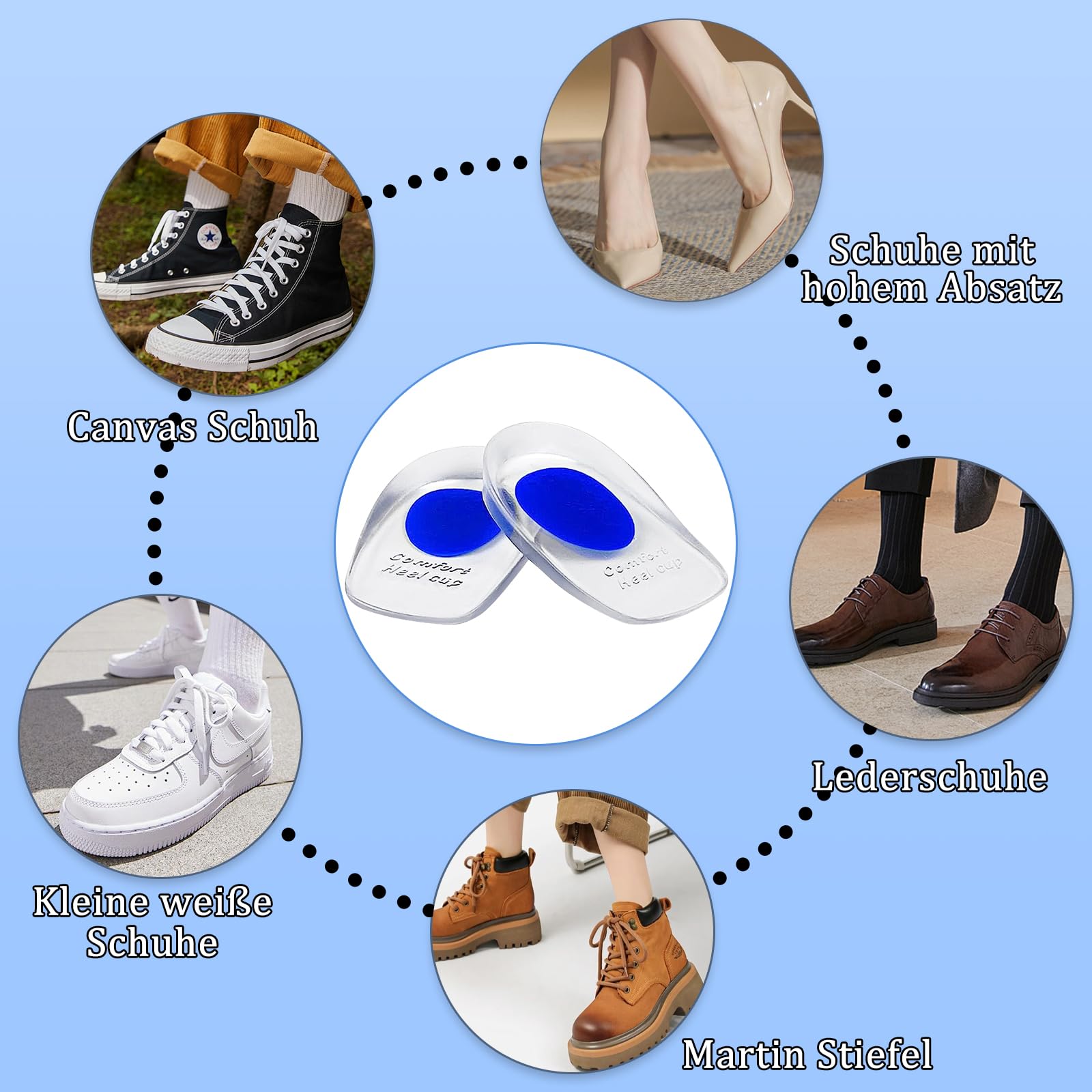 Taloneras Silicona, 5 pares Almohadillas de Gel para Talones Azul, Reducir los Golpes, Aliviar el Dolor Suave, Plantillas Talon para Fascitis Plantar, Espolon Calcaneo, Tendinitis (L)