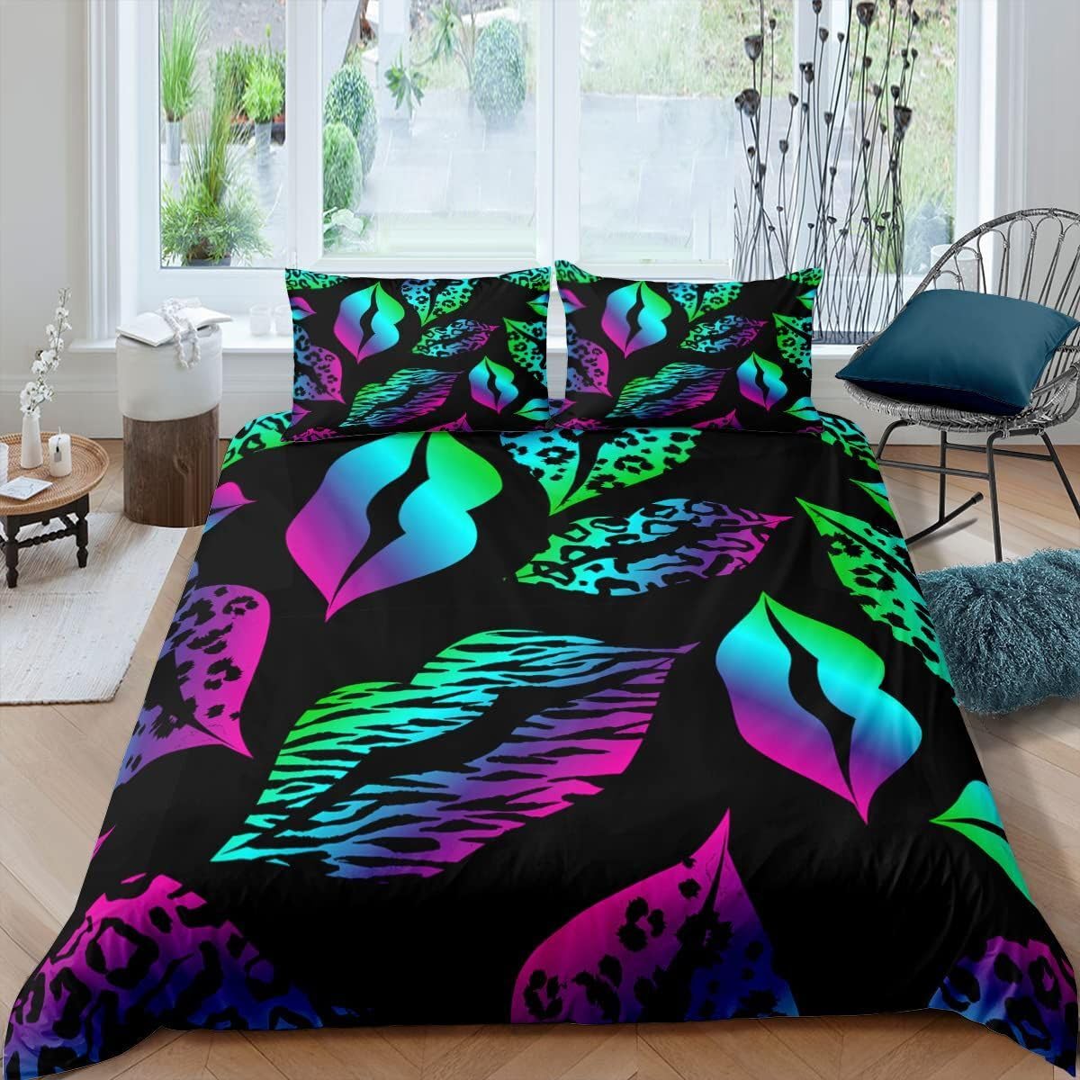 LMMSMGS Super King Size Duvet Cover Kiss Bedding for Kids Aldult with Zipper Closure Soft Hypoallergenic Microfiber Duvet Cover 102.3"x 86.6" + 2 Pillowcases 19.7"x 29.5"
