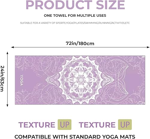 Miniatura 5 de Yoga Mat Towel with Corner Pockets & Non-Slip Clips, Microfiber Sweat-Absorbent Quick-Dry Mat Cover for Hot YogaPilates, Machine Washable, 72x25